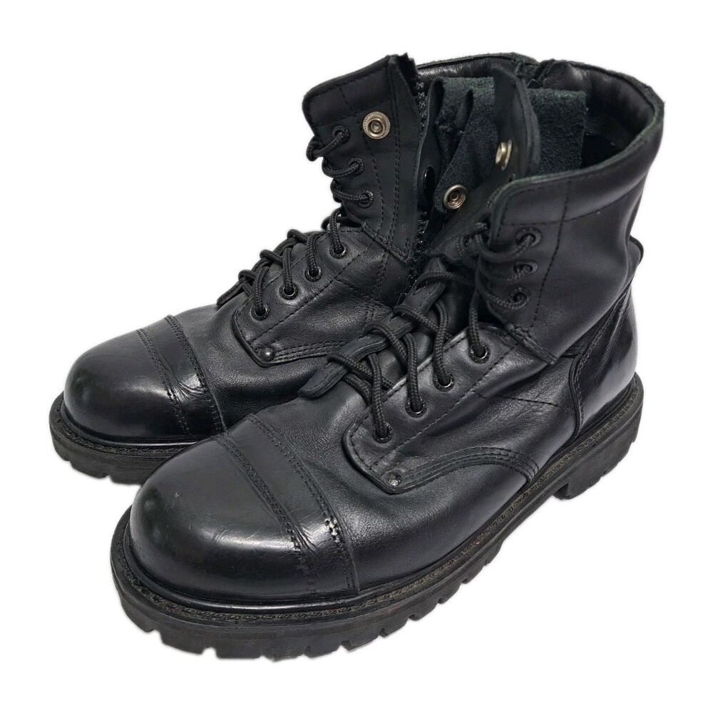 Rocky Mens Size 9.5 Zip Black Leather Cap Toe Millitary USA Jump Boots Tactical